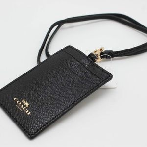 Coach Black Leather ID Lanyard
